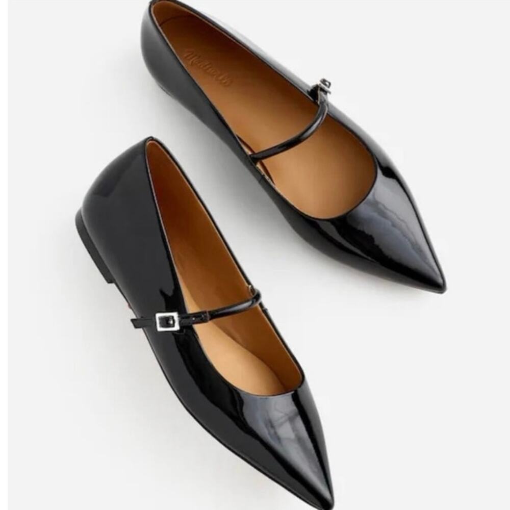 Madewell Black Patent Leather Pointed Mary Jane Flats